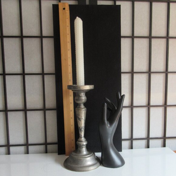 Art Deco Candle Holder, Pillar, Taper, Silver plated, Zinc, Distressed, Vintage - Picture 10 of 14